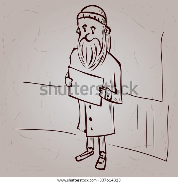 Homeless Man Hand Drawn Cartoon Vector Stock Vector Royalty Free