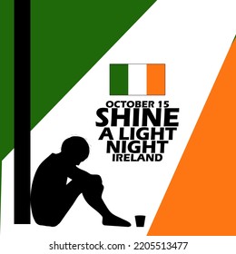 Homeless man sitting leaning on pole with Irish flag and bold text to commemorate Shine a Light Night on October 15 in Ireland