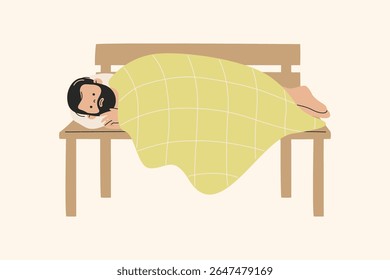 Homeless Man Sleeping on Bench Illustration