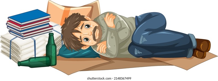Homeless old man lying character illustration
