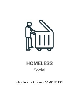 Homeless outline vector icon. Thin line black homeless icon, flat vector simple element illustration from editable social concept isolated stroke on white background