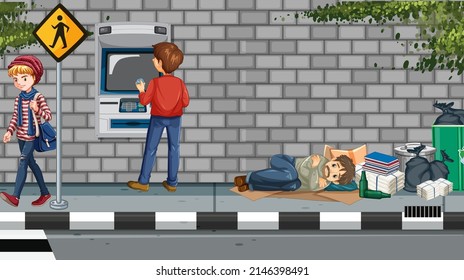 Homeless people in the city illustration