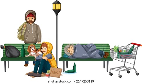 Homeless people in the city illustration
