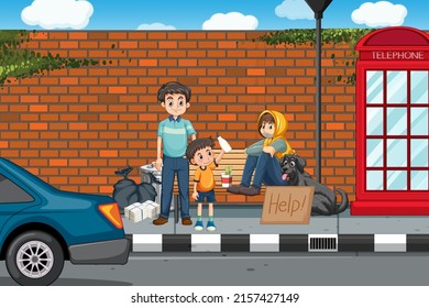 Homeless people in the city illustration