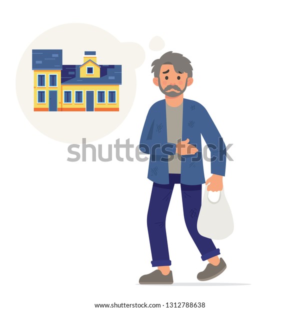 Homeless People Holding His Tummy Thinking Stock Vector Royalty Free