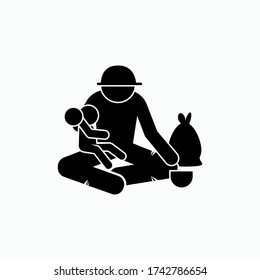 Homeless People Icon. Helpless Family. Beggar Symbol. Social Problem and Poverty Sign - Vector.  Presented in Glyph Style. 