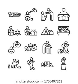 Homeless people icon set, homeless outline icon collection