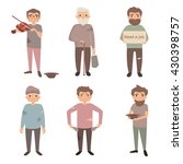 Homeless people vector illustration. Poor, unemployed, mooch, needs a job. Vector  in flat style. Cartoon character. Isolated illustration on white background