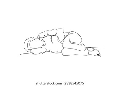 A homeless person sleeps hungry. Homeless one-line drawing