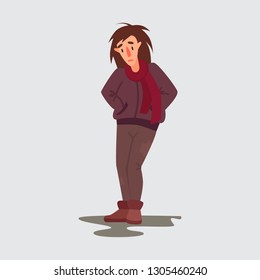 Homeless person vector character isolated. Flat style illustration of a bum