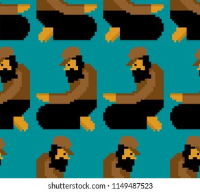 Homeless pixel art pattern. Beggars 8 bit ornament. digital Poor. bum hobo Vector background