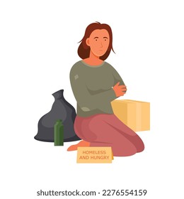 Ilustración de vectores femeninos pobres sin hogar