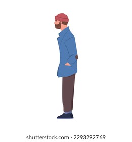 Homeless or refugee man needs help and food. Unemployment man needing help vector illustration