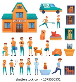 Homeless shelter icons set. Cartoon set of homeless shelter vector icons for web design