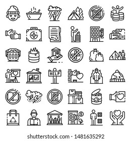 Homeless shelter icons set. Outline set of homeless shelter vector icons for web design isolated on white background