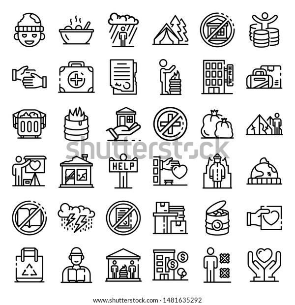 Homeless Shelter Icons Set Outline Set Stock Vector (Royalty Free ...