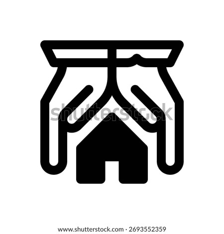 Homeless shelter. Outlined stroke vector icon with black-filled details.