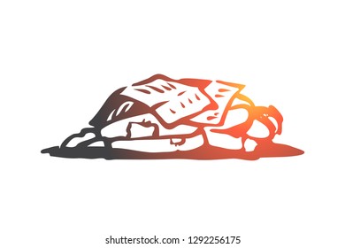 Homeless, sleep, outdoor, poor, miserable concept. Hand drawn homeless man sleeping outdoor concept sketch. Isolated vector illustration.