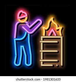 homeless warming flame neon light sign vector. Glowing bright icon homeless warming flame sign. transparent symbol illustration