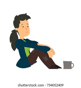 the homeless woman asks for help. vector illustration.
