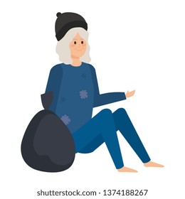 homeless woman with bag character