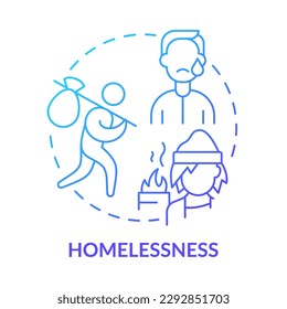 Homelessness blue gradient concept icon. Rejection problem. LGBTQI mental health risk factor abstract idea thin line illustration. Isolated outline drawing. Myriad Pro-Bold font used