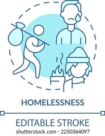 Homelessness turquoise concept icon. LGBTQI mental health risk factor abstract idea thin line illustration. Isolated outline drawing. Editable stroke. Arial, Myriad Pro-Bold fonts used