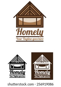 Homely logo template. Nice logo representing a small wooden house, ideal for real estate, travel agencies, resorts, nature, etc.