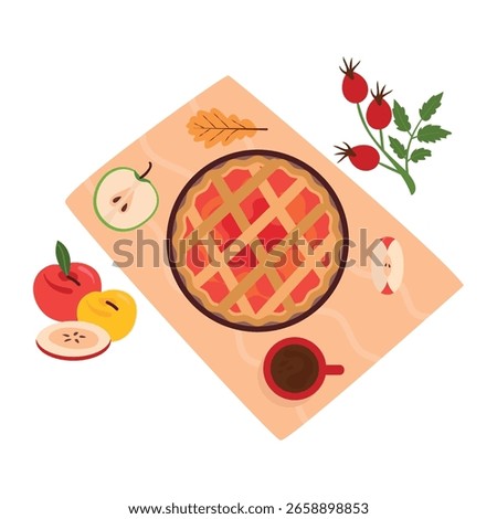 Homemade apple pie on serving napkin. autumn pie with apples and cinnamon