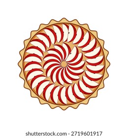 Homemade apple pie showcasing an appetizing arrangement of red fruit slices, perfect for expressing concepts of baking, dessert, and traditional sweets from above