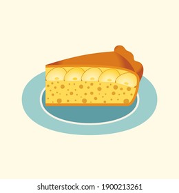 Homemade Apple Pie Slice on plate flat vector icon. Sweet dessert food cute cartoon design element. Baking pies background. Pie-making apple cake recipes, national day holiday celebration illustration