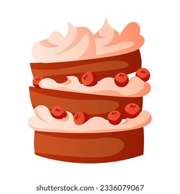 Pastel casero con crema y bayas, productos de pastelería. Pasteles de la masa.Hormigón, panadería, cocina, productos dulces, postre.Vector de póster, pancarta, menú, portada, publicidad