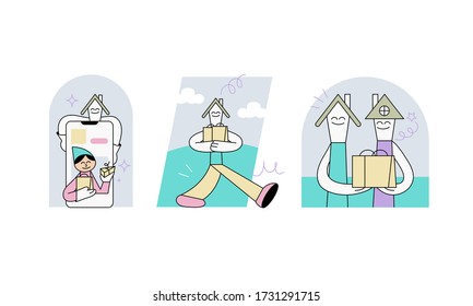 Homemade bakery concept design. 
Order now. Home delivery. Character design. Vector flat style illustration.