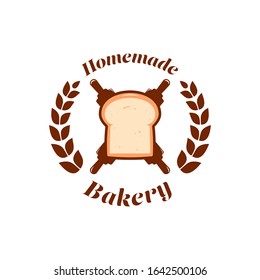 Logotipo de pan de panadería casera con un icono de alfiler rodante de panadería de estilo clásico