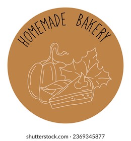 Homemade bakery vector line art logo of autumn crop pie picnic concept.
