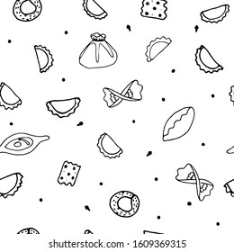 Homemade baking. Set of cooking doodle design element. Vector illustration. Separate elements on a white background. Character collection. Hand drawn vectors. Seamless pattern.