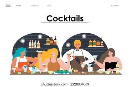 Homemade and bar cocktails landing page concept