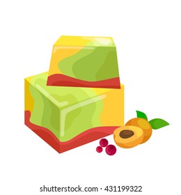 Homemade bars soaps, flowers and essential oil. vector icons set