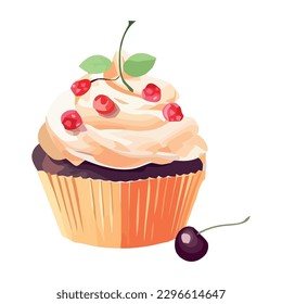 Homemade berry cupcake, cute and delicious icon isolated