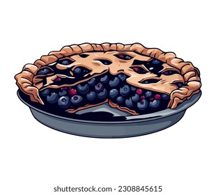 Homemade berry pie baked with fresh blueberries over white