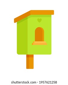 Homemade bird feeder from improvised materials. Vector illustration of a wooden manger with a roof. Bird feeder on a white background. Doing good deeds is easy and pleasant. 