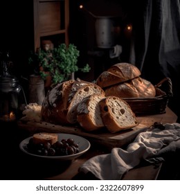 Hausgemachtes Brot, gebacken in einer Bäckerei Muster realistische Vektorgrafik 3d für Restaurant- und Menüfotografie