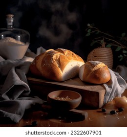 Homemade bread baked in a bakery pattern realistic vector graphics 3d for restaurant and menu photography