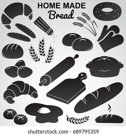 Homemade bread, bakery, pastry icon set. Vector art.