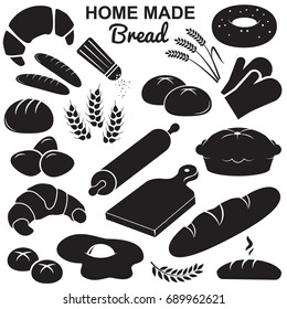 Homemade bread, bakery, pastry icon set. Vector art.