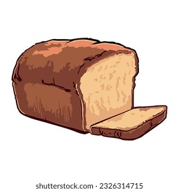 Homemade bread sketch, isolated on white paper icon isolated