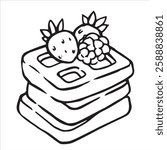 homemade breakfast with waffles. vector illustration in doodle style