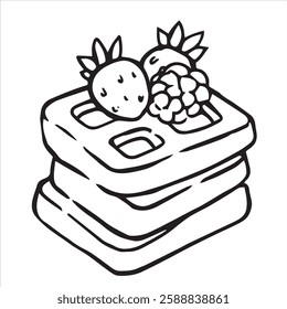 homemade breakfast with waffles. vector illustration in doodle style
