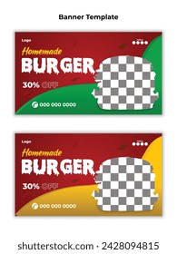 Homemade burger food thumbnail or web banner design.