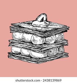 Homemade cake, Millefoglie, hand drawn sketch, vector illustration 